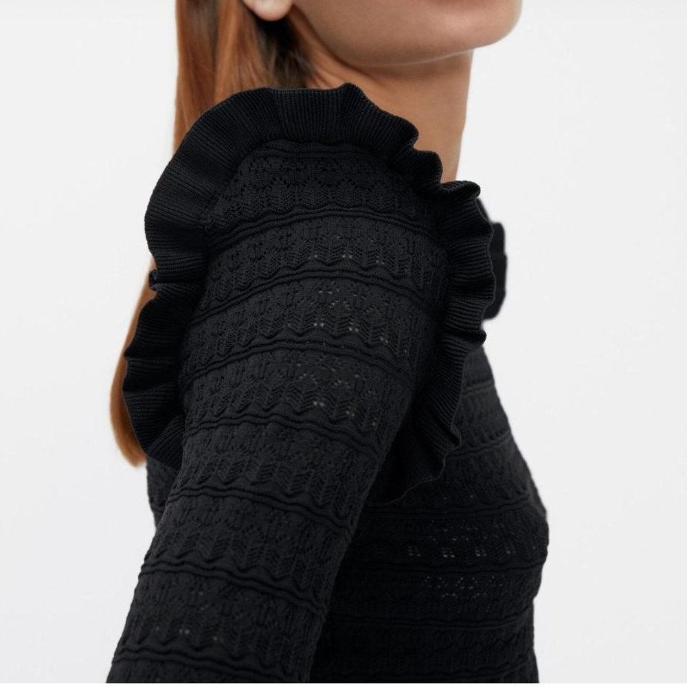 Zara pullover long sleeve ruffle scalloped edge sweater knit top - Picture 13 of 14